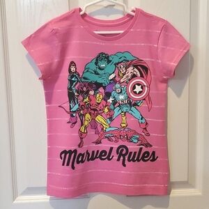 NWT New Disney Store Pink Marvel Shirt Sleeve T-Shirt Girls Size Medium (7-8)